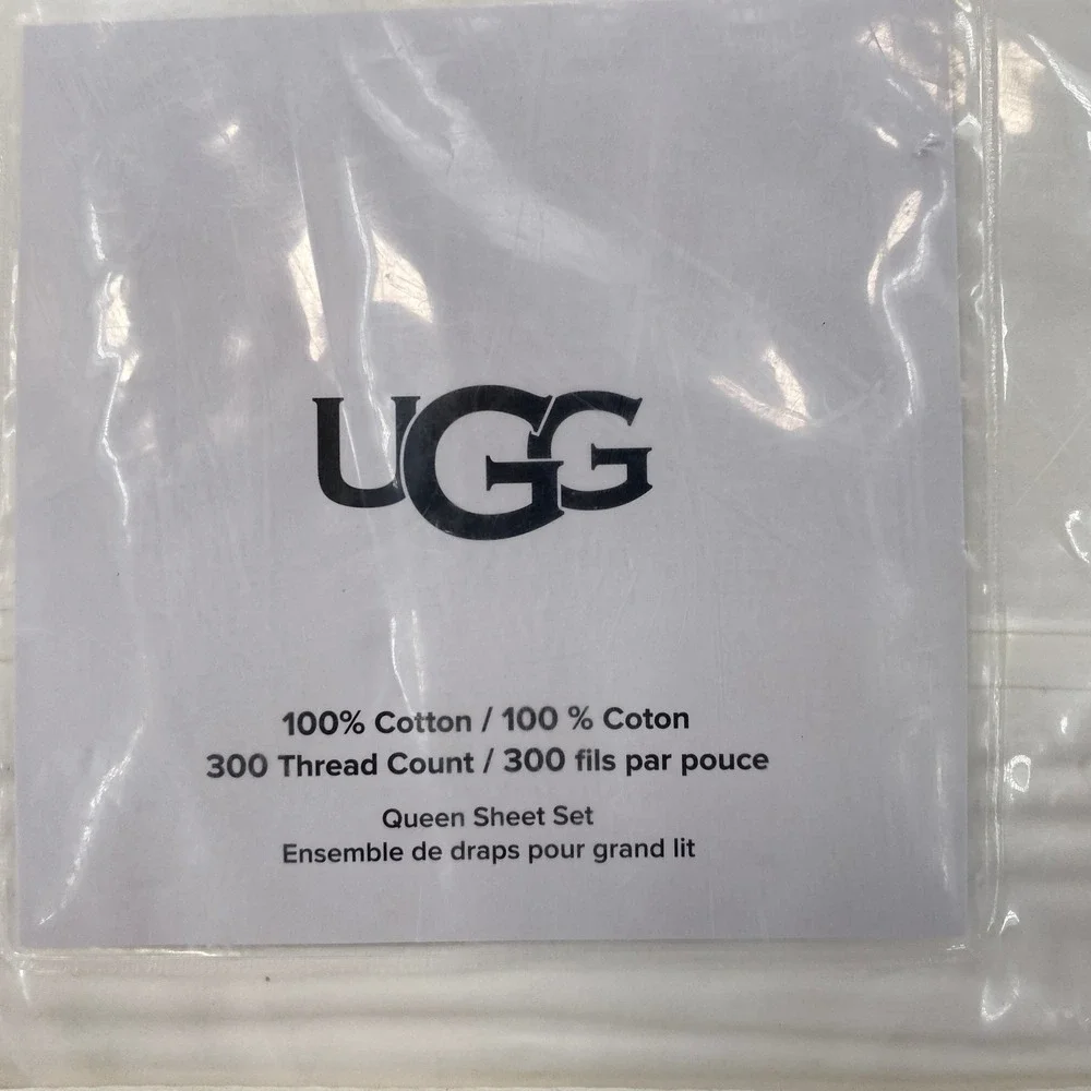 UGG Iona Sheet Set Queen Bright White 100% Cotton 300 Thread Count Minimalist